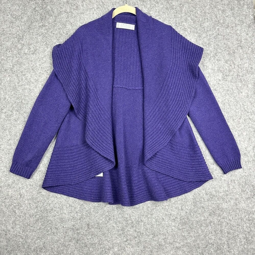 SHIRIN Cashmere Knit Open Cardigan Sweater Womens M Purple Ribbed Scotland